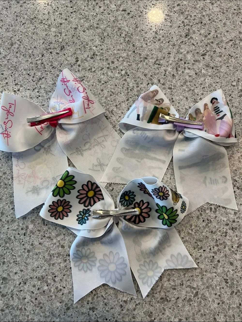 Custom Taylor Swift Hair Bows - Kids Character Print Hair Bows - White Floral